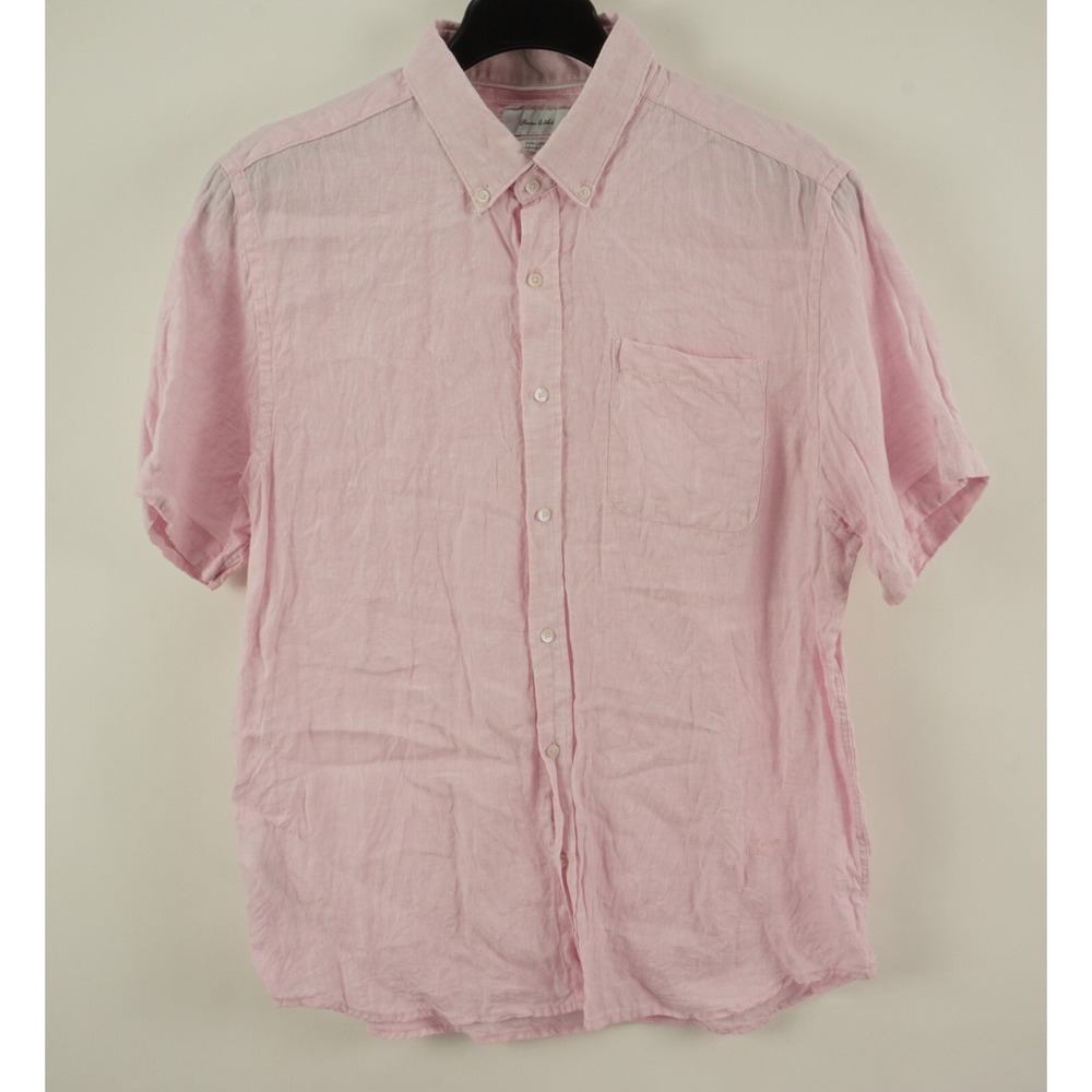 Porter & Ash 100% Linen‎ Men's XL Slim Fit Short Sleeve Pink Button Down Shirt